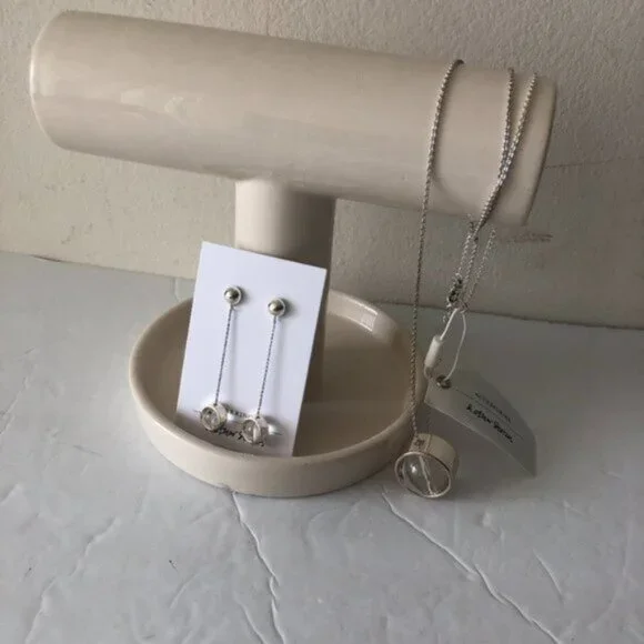 & OTHER STORIES Set of ORB PENDANT EARRINGS SILVER & Clear and Matched Necklace - Picture 5 of 10